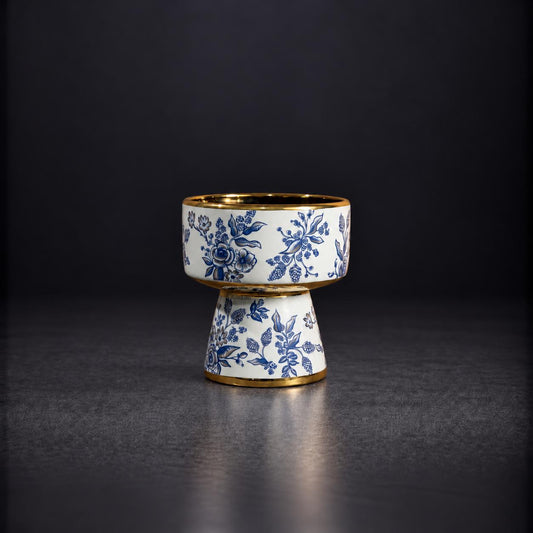 Blue Garden Gilt Pedestal Porcelain Vase | 19H x 16D