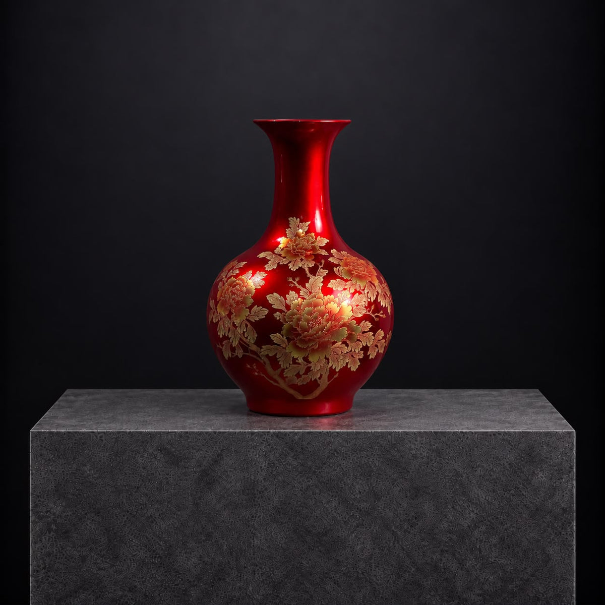 Crimson Peony Elegance Vase 40H x 12D