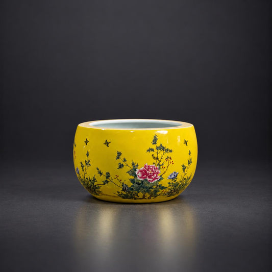 Golden Peony Ceramic Planter | 18H x 28D