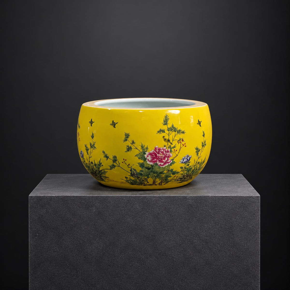 Golden Peony Ceramic Planter | 18H x 28D