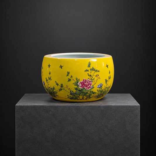 Golden Peony Ceramic Planter | 18H x 28D