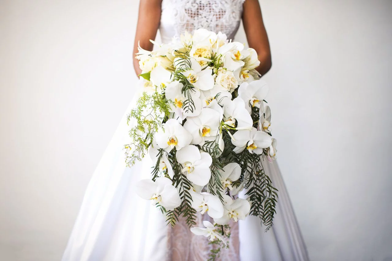 cascading orchids bouquet for wedding