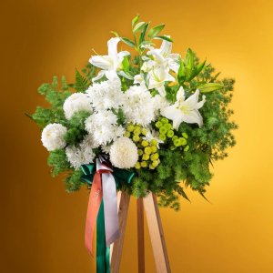 Lucent Floral Tripod - https://beato.com.sg/shop/occasions/bereavement-and-condolence-flowers/